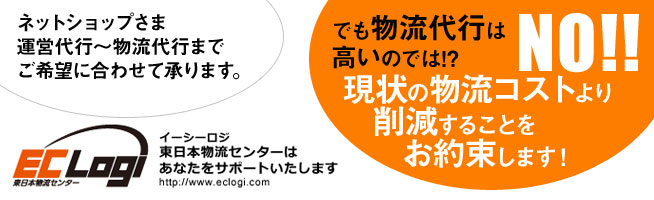 ネットショップさま　運営代行～物流代行までご希望に合わせて承ります。
でも物流代行は高いのでは!?NO!!現状の物流コストより削減することをお約束します！
イーシーロジ東日本物流センターはあなたをサポートいたします。http://www.eclogi.com